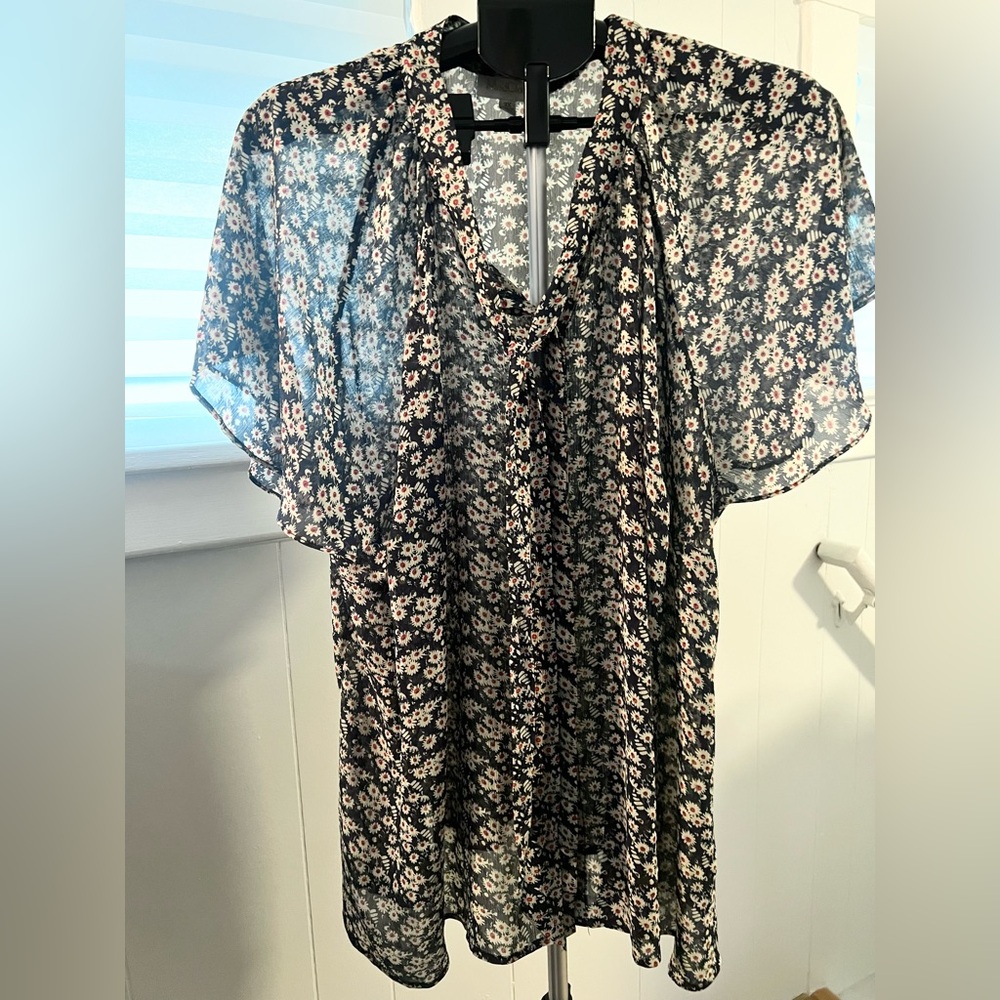 3X ModCloth Floral Tie-Neck Top Floral Ditsy Print